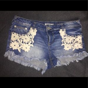 Denim shorts with lace detailing